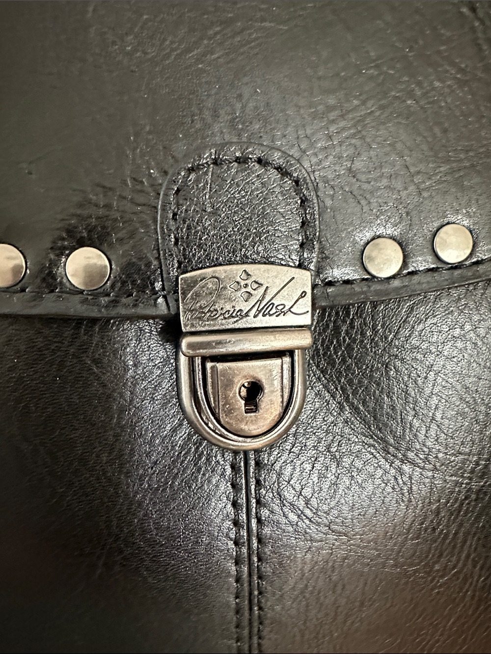 Patricia Nash Verbania Black Stud-Trim Leather Satchel/Shoulder Bag - Picture 3 of 12